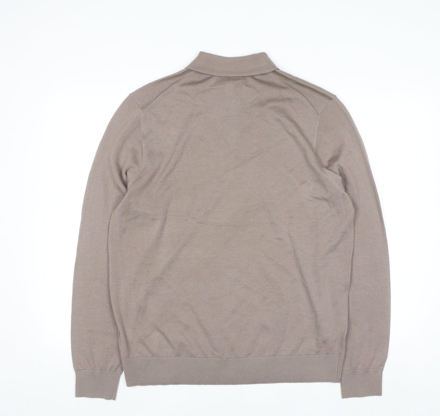 Marks and Spencer Men Beige Merino Wool Henley Jumper L
