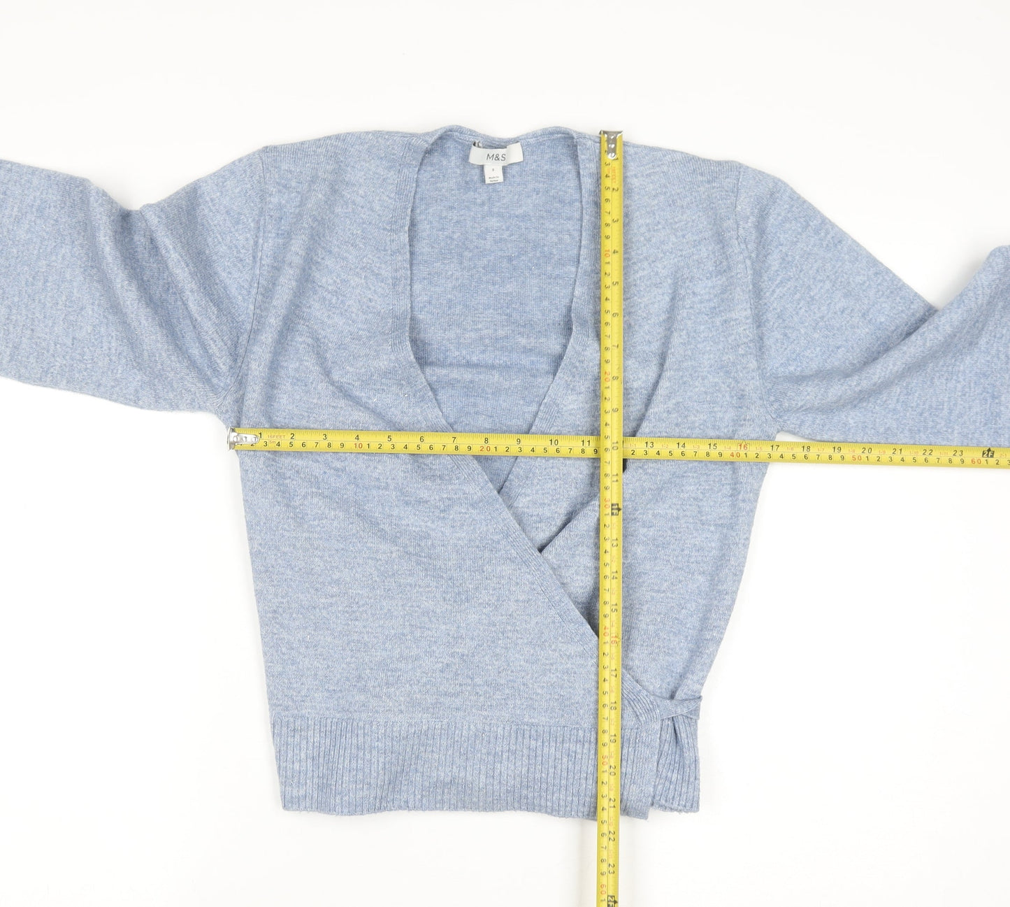 Marks and Spencer Women's Blue Wrap V-Neck Knit Jumper Size S