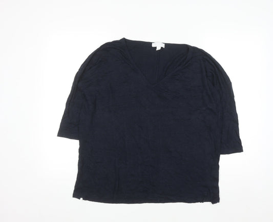 The White Company Women's Blue Linen V-Neck 3/4 Sleeve Blouse Size 10