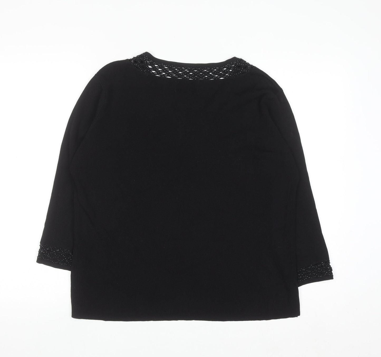 Casamia Exclusive Women's Black Beaded V-Neck 3/4 Sleeve Pullover Jumper M