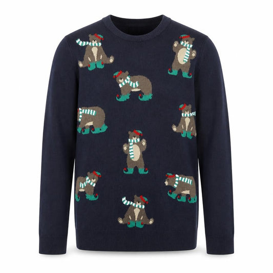 Marks & Spencer Men's Blue XS Christmas Bear Knit Jumper
