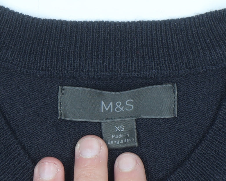 Marks and Spencer Men's Blue XS Christmas Bear Knit Jumper