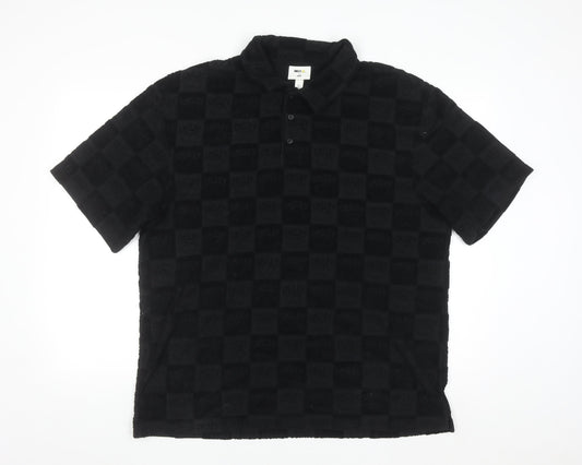 H&M x Smiley Black Check Polo Shirt Men L Cotton Blend