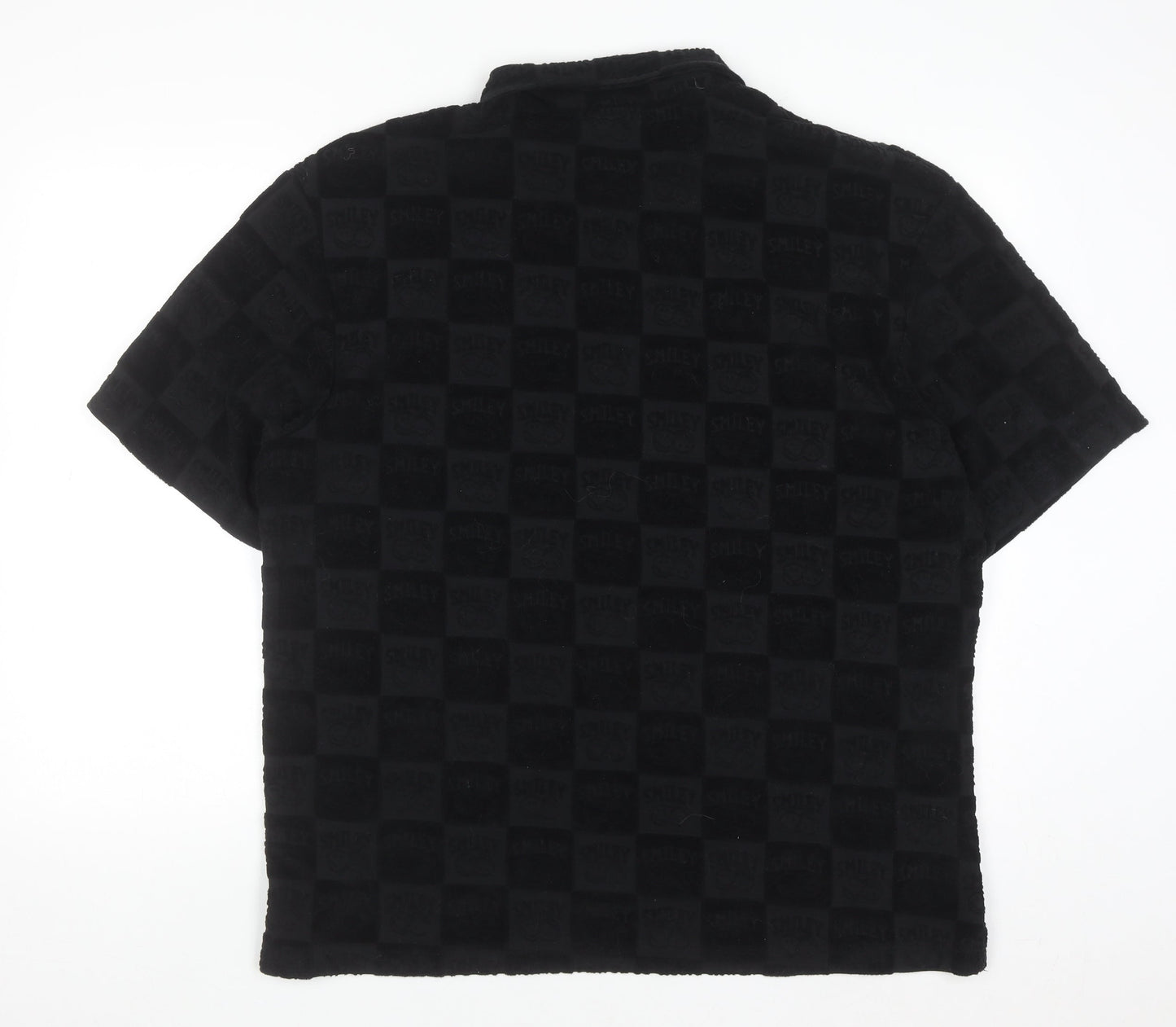 H&M x Smiley Black Check Polo Shirt Men L Cotton Blend