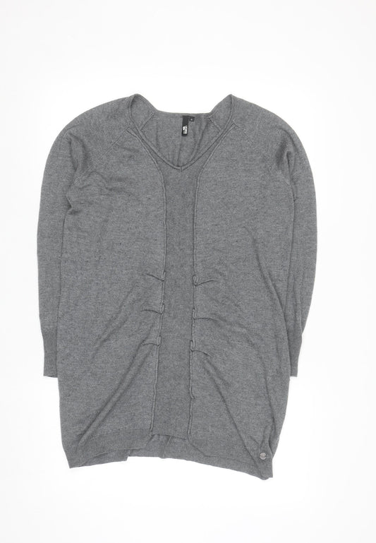 Miss Baron Women’s Grey V-Neck Long Sleeve Pullover Jumper M