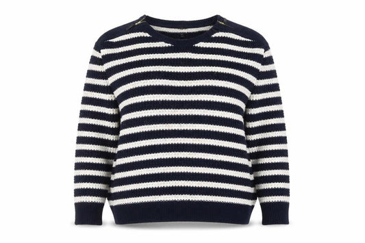 Topshop Women's Blue Striped Open-Knit Boat Neck Jumper Size 12