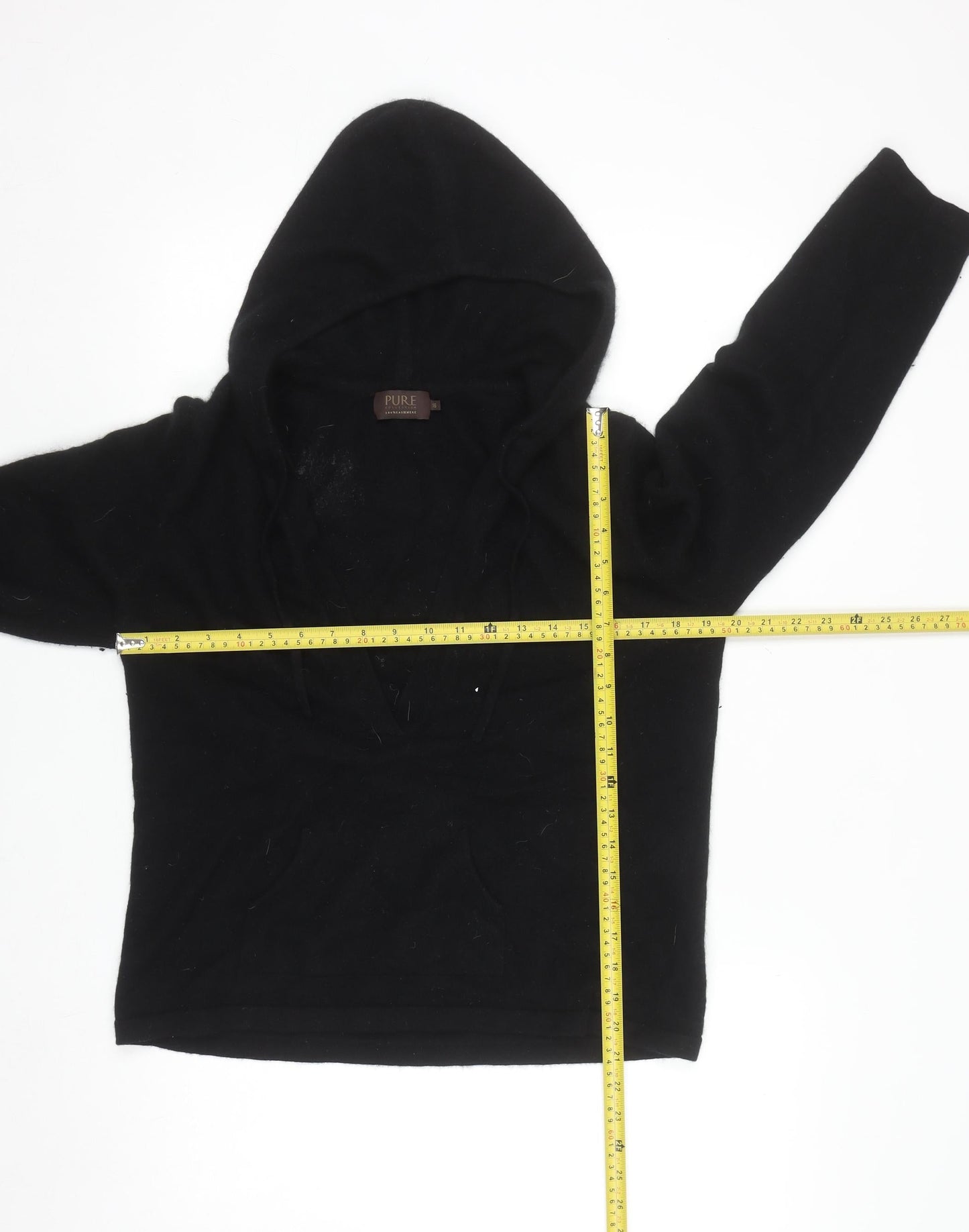 Pure Collection Women Black Size 16 Cashmere Pullover Hoodie