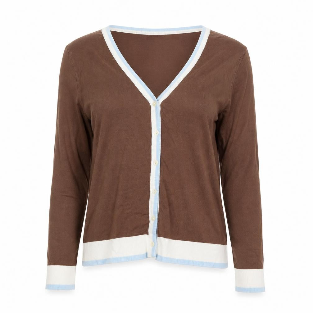 John Smedley Women's Brown Cotton Cardigan M V-Neck Knit Jumper