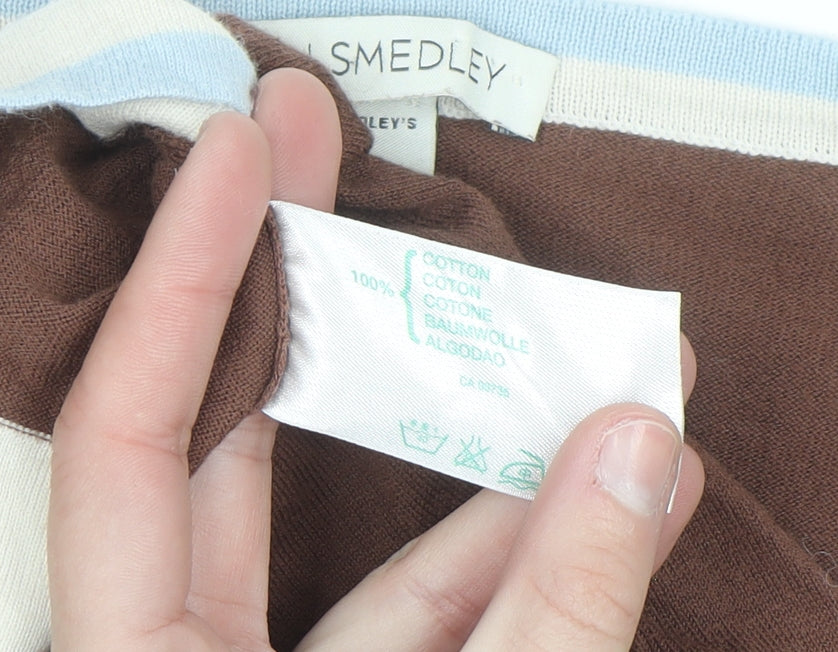 John Smedley Women's Brown Cotton Cardigan M V-Neck Knit Jumper