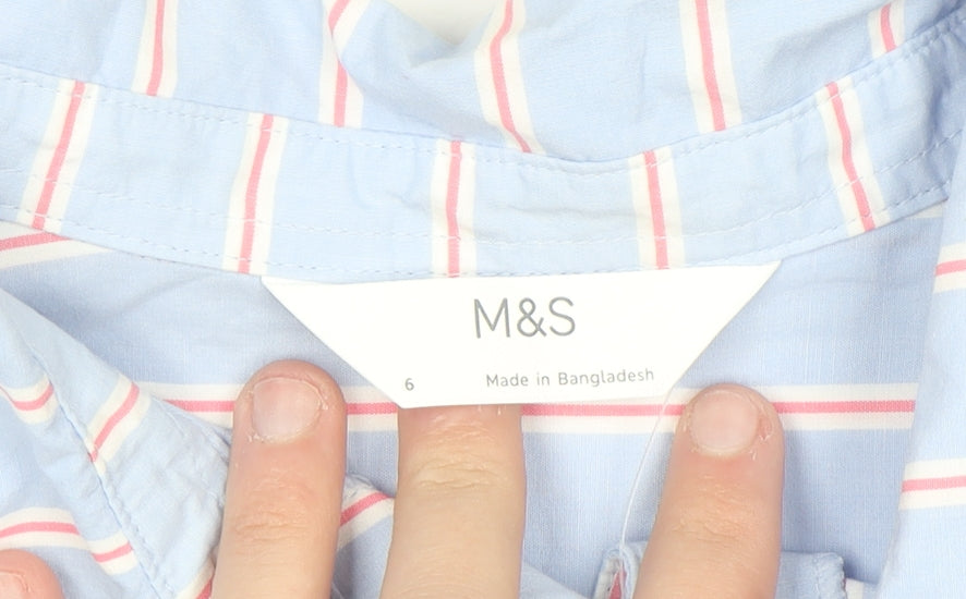Marks and Spencer Women’s Blue Striped Cropped Cotton Button-Up Shirt Size 6