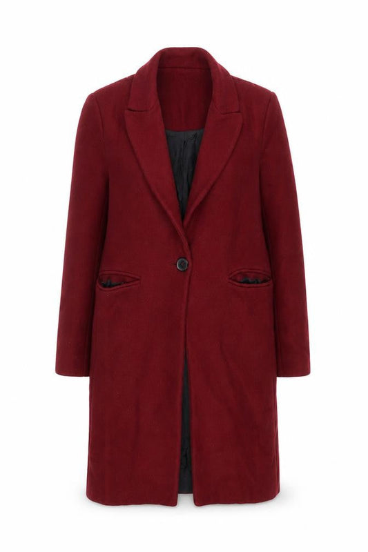 Front view of Zara Woman Red Wool Blend Long Overcoat XS