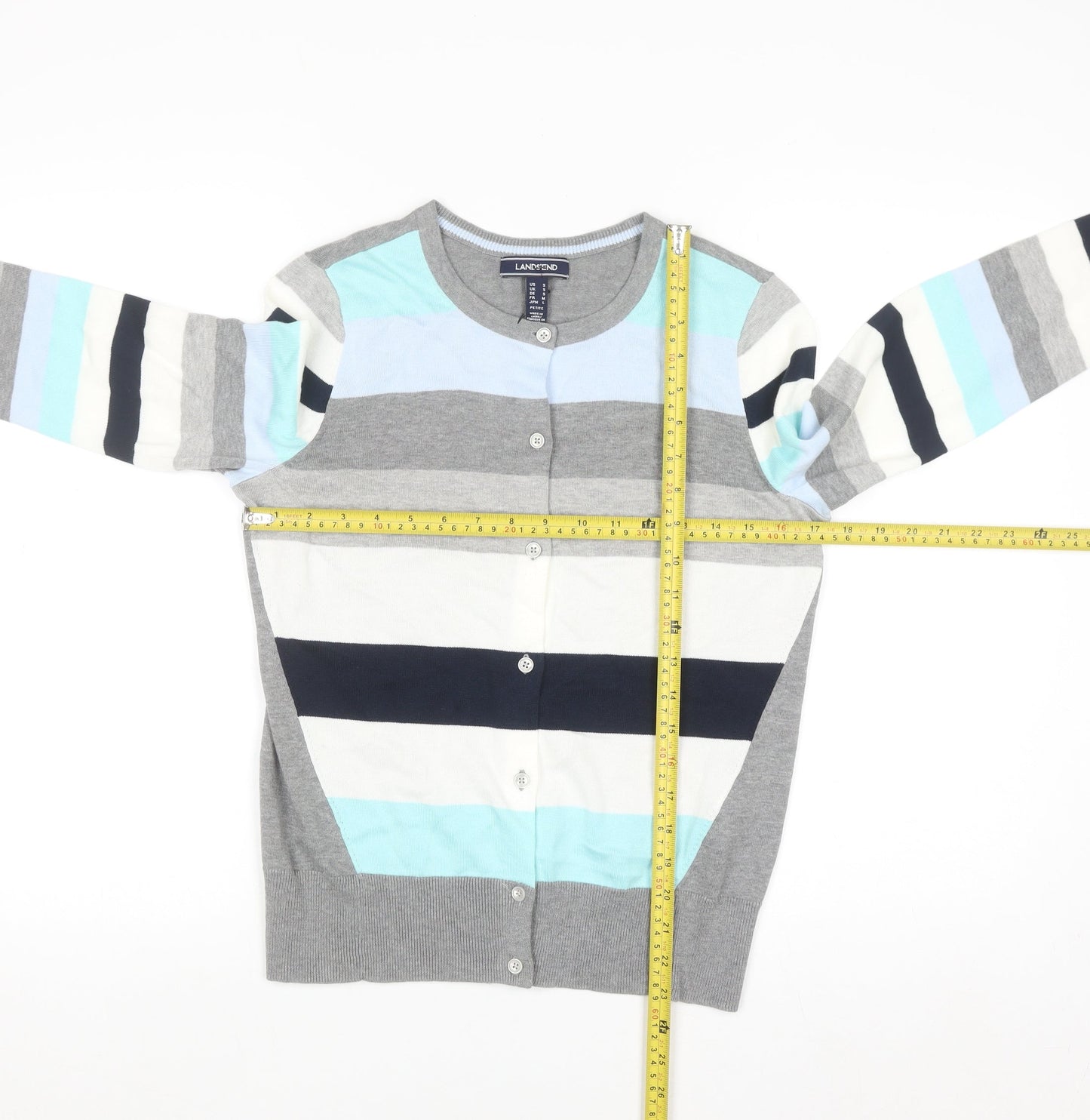 Lands' End Women's Multicoloured Striped Cotton Cardigan Size S Petite