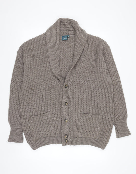 Dash Men's Beige Chunky Knit Wool Blend Cardigan M
