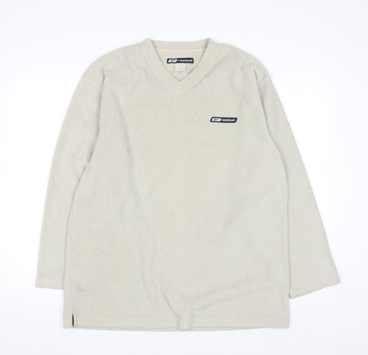 Reebok Men's Beige Fleece V-Neck Pullover Sweatshirt M
