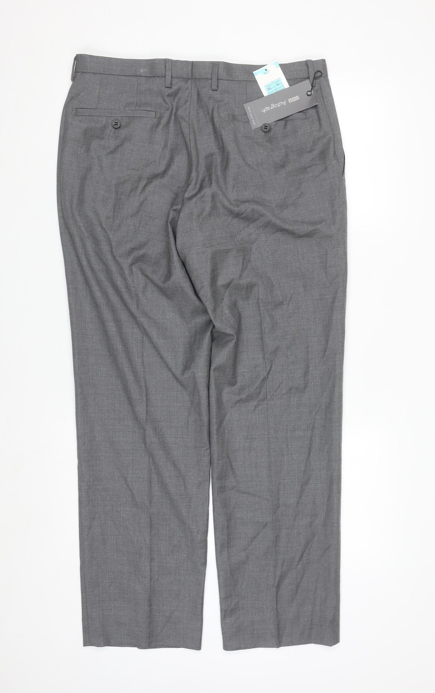 Marks and Spencer Men Grey Wool Dress Pants 34W 31L Regular Fit