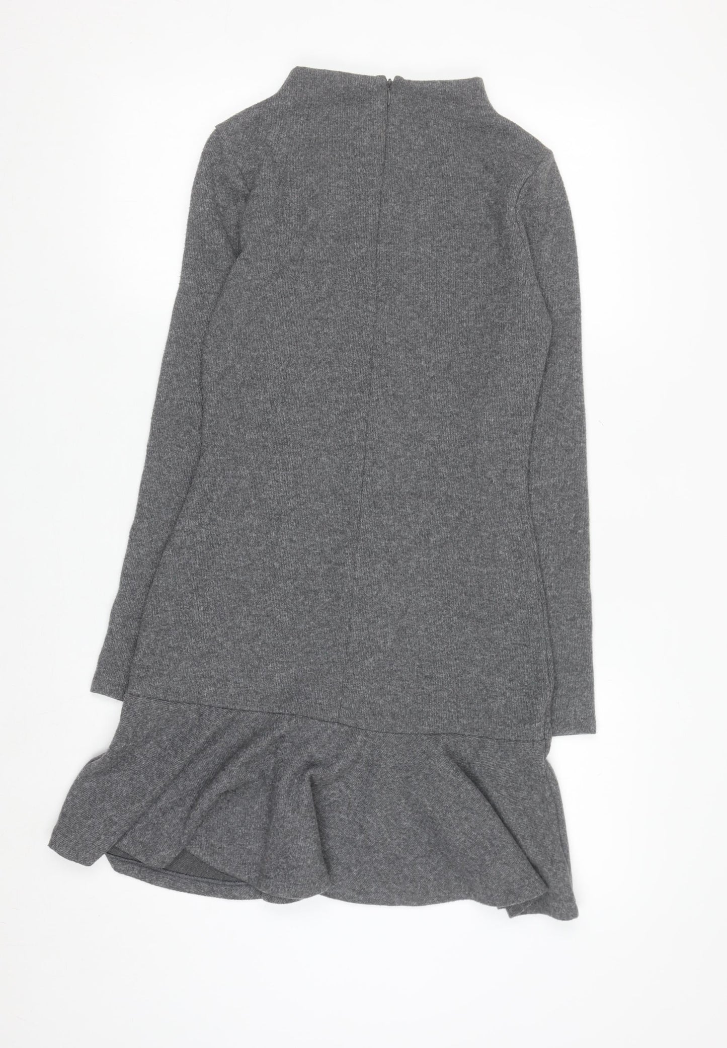 Marks and Spencer Women Grey Sheath Knit Dress Size 8 Long Sleeve High Neck
