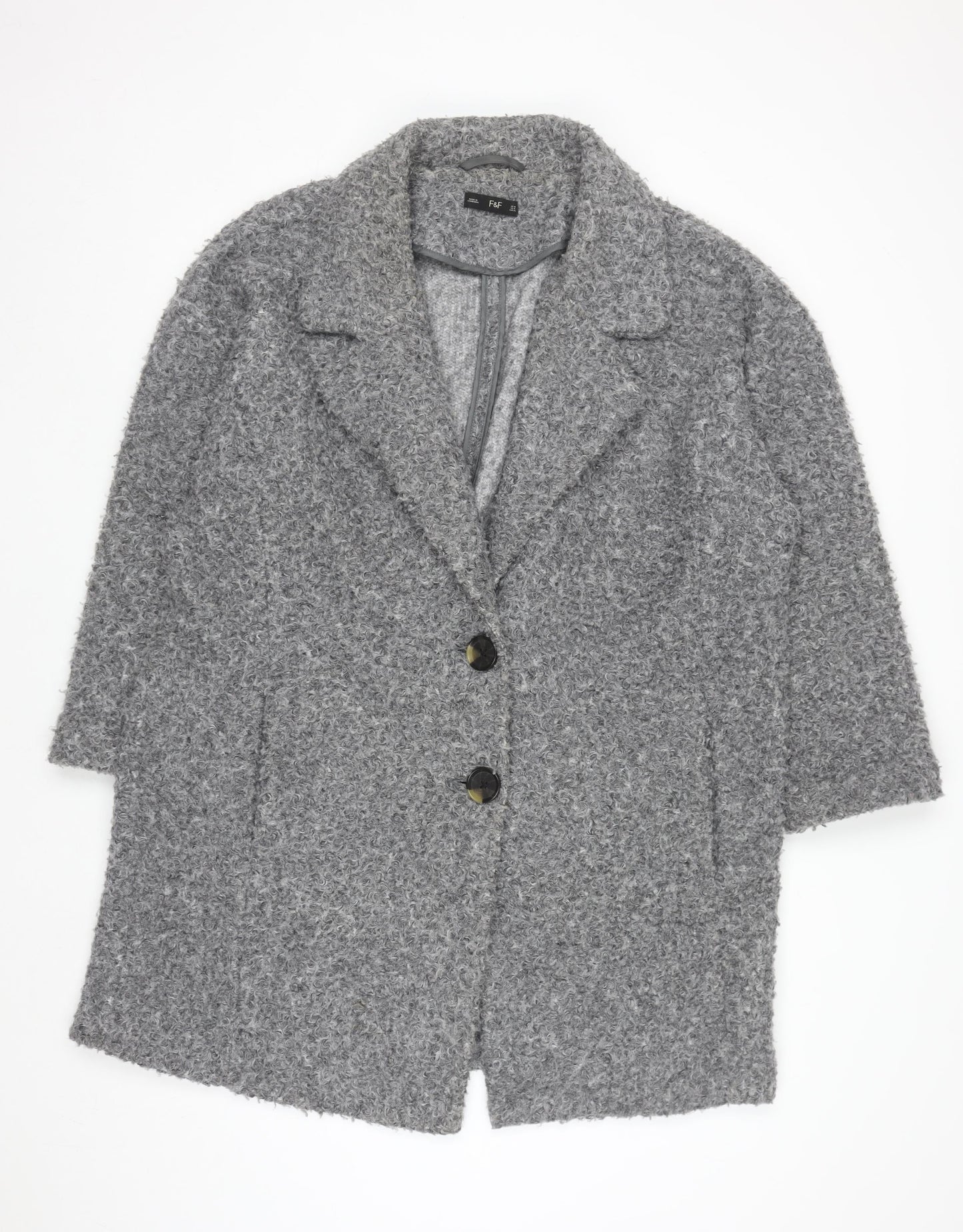 F&F Women’s Grey Textured Mid-Length Overcoat Size 18