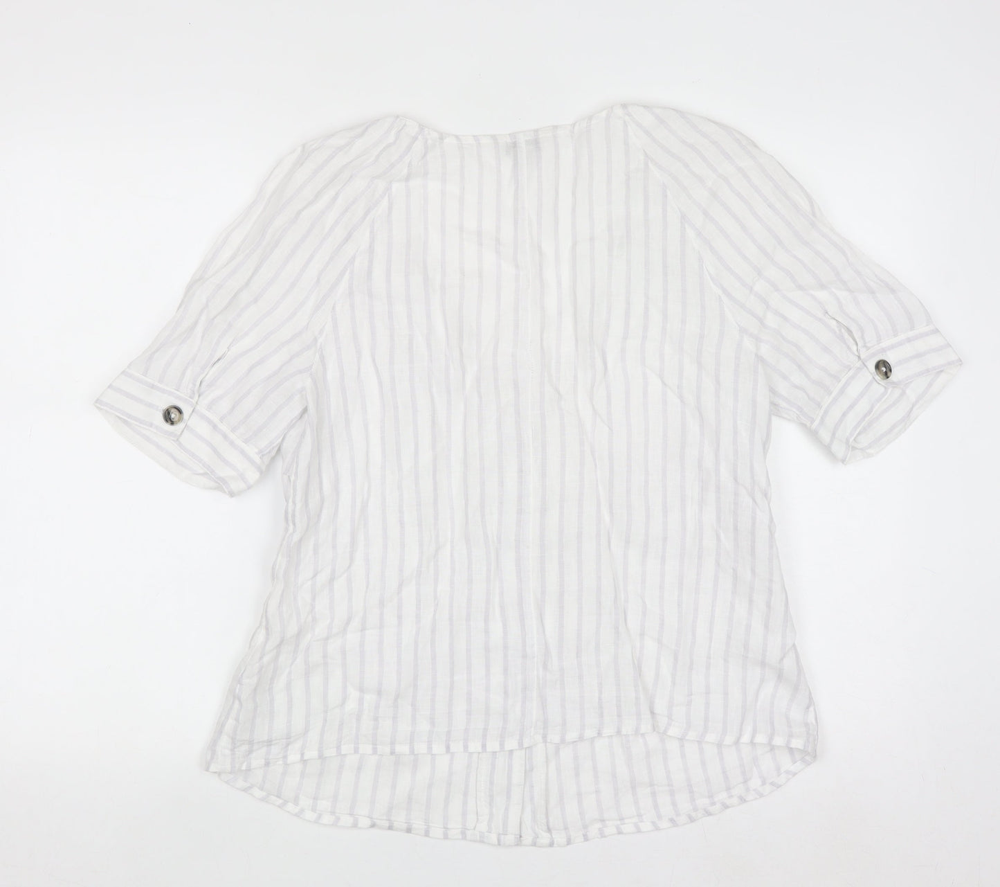 Monsoon Women’s White Linen Striped Button-Up Tunic Blouse Size 14