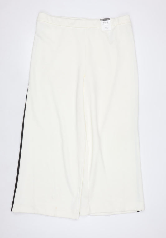 Marks and Spencer Women's Ivory Wide-Leg Trousers Size 18 Short