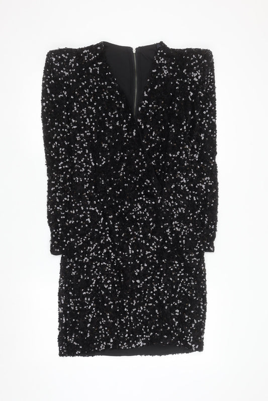 French Connection Women Black Sequin Bodycon Dress Size 10