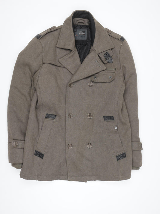 No Excess Men's Brown Wool Blend Pea Coat XL Classic Style