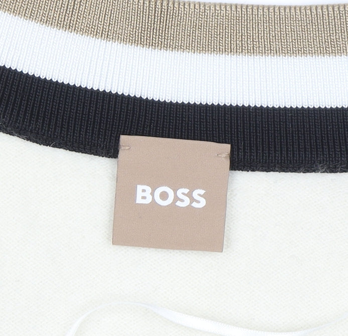 BOSS Men’s Ivory V-Neck Wool Cashmere Jumper Size M