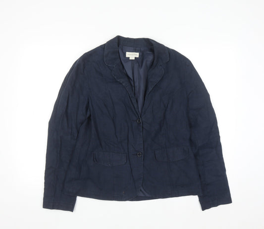 Monsoon Women’s Blue Linen Blazer Size 12 Classic Short Jacket
