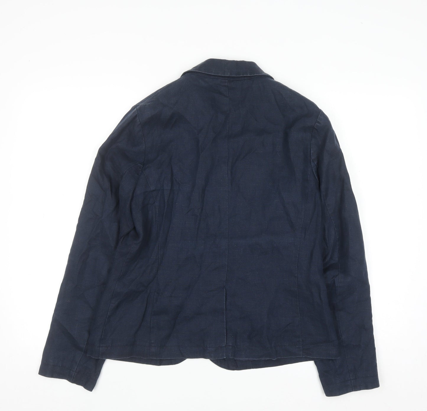 Monsoon Women’s Blue Linen Blazer Size 12 Classic Short Jacket