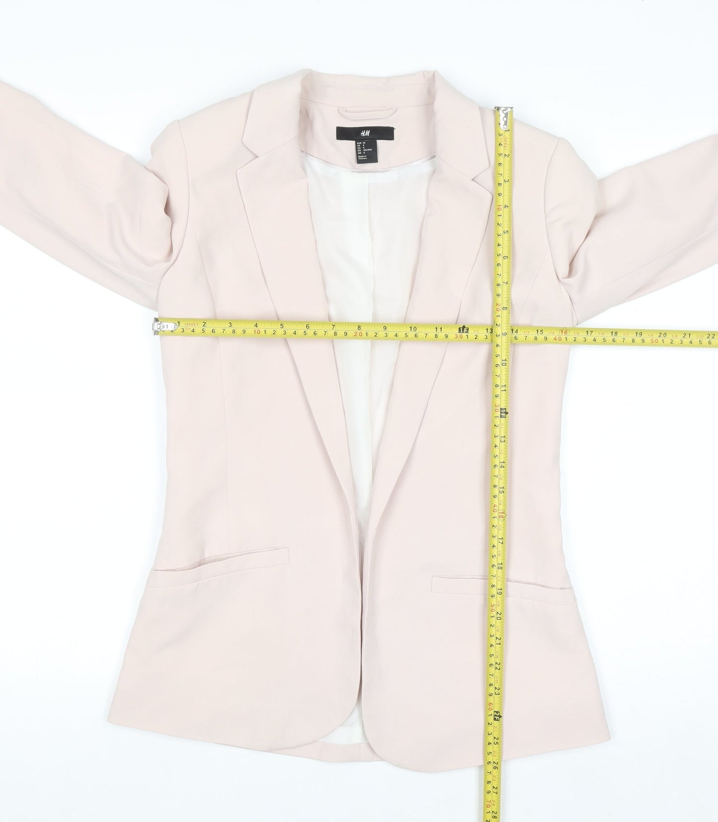H&M Women Beige Single-Breasted Blazer Size 8 Tailored Fit