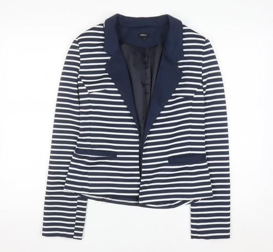 Next Women Navy Striped Blazer Size 8 Classic Lined Jacket