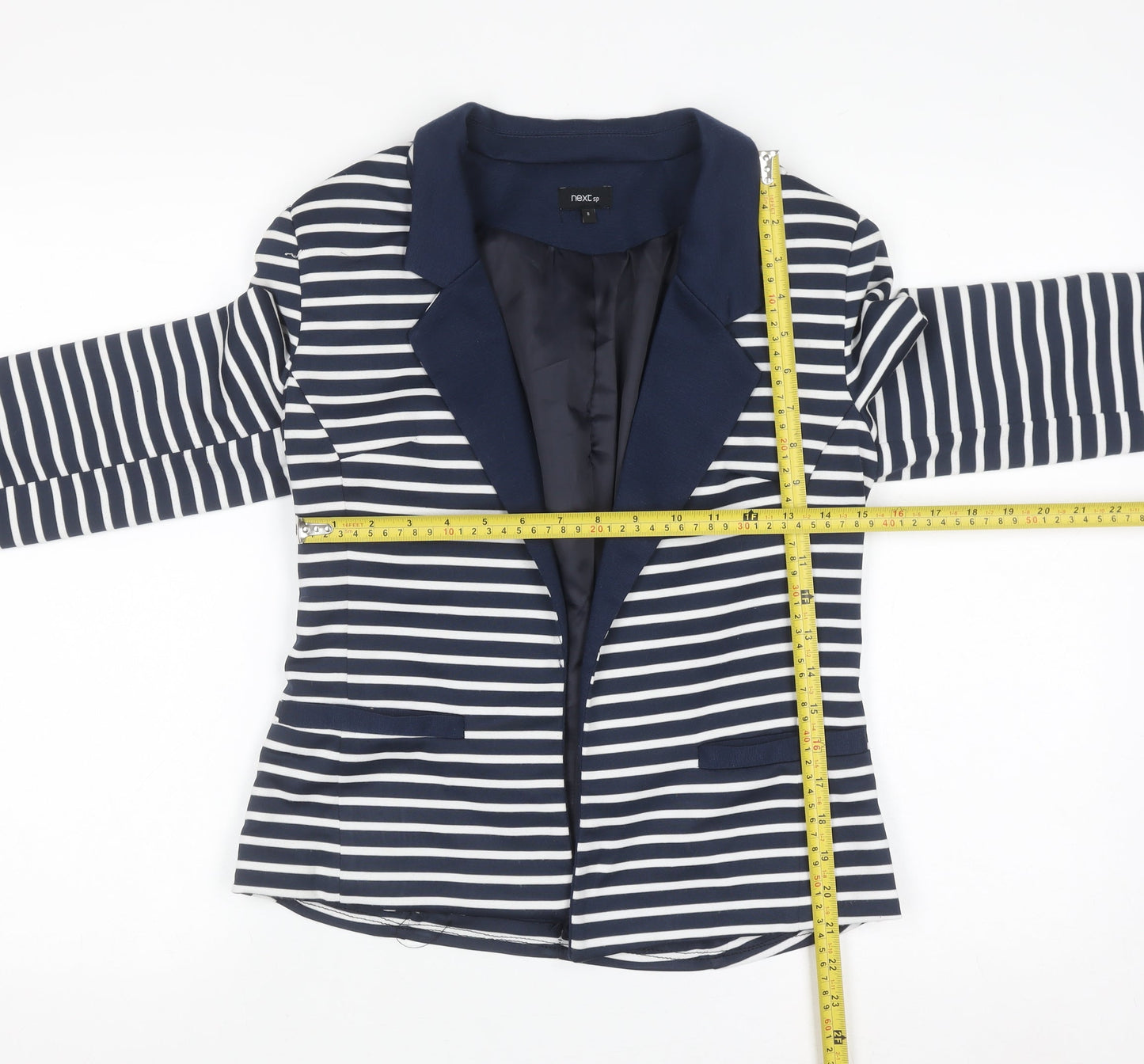 Next Women Navy Striped Blazer Size 8 Classic Lined Jacket