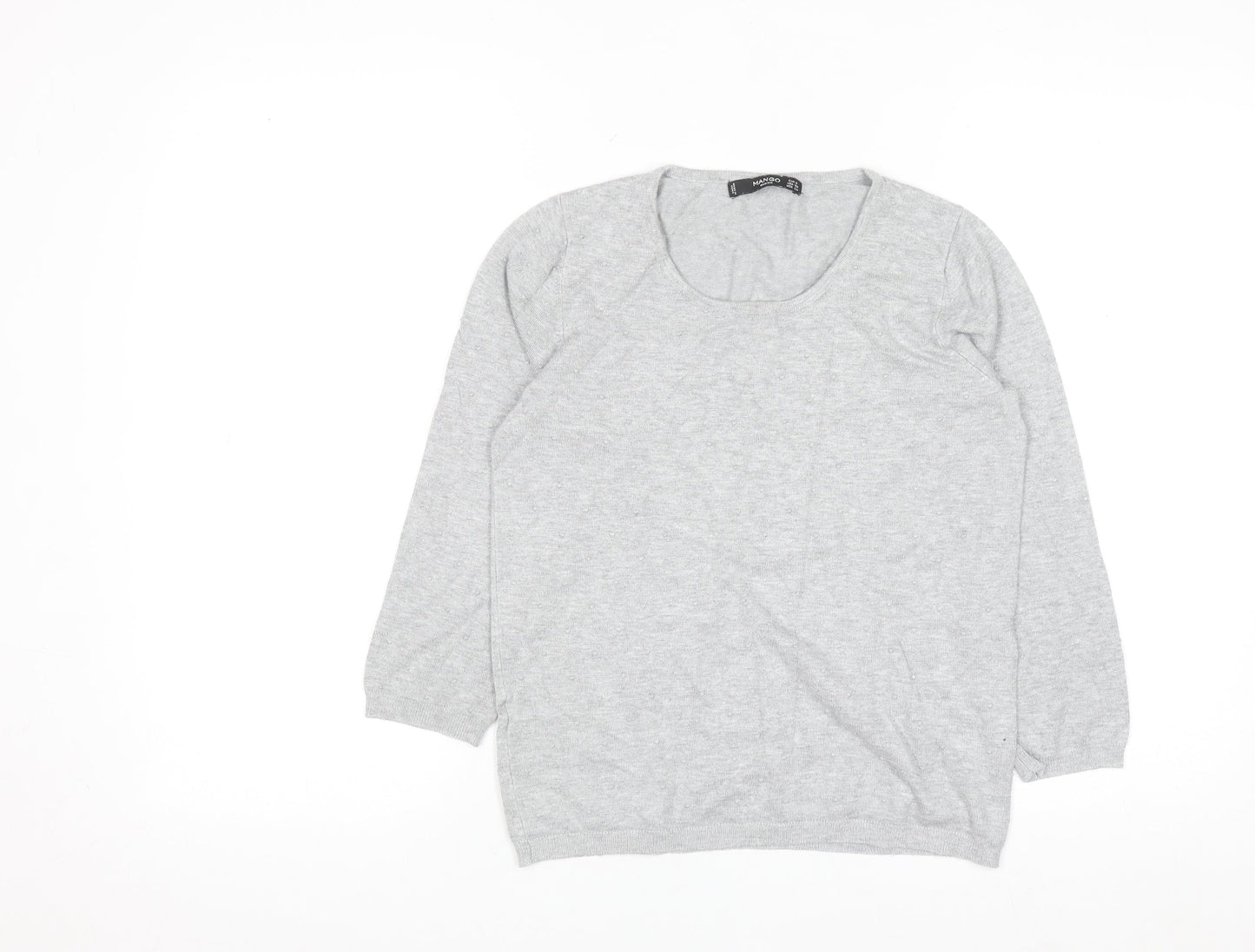Mango Women Grey Scoop Neck Long Sleeve Pullover Jumper Size S