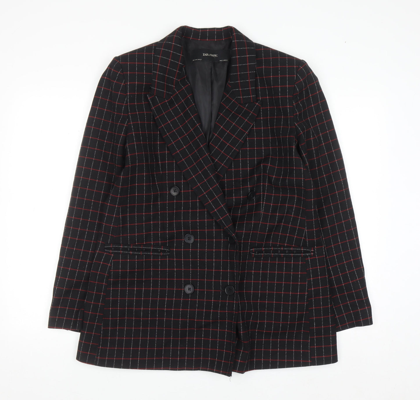 Zara Basic Women’s Black Checked Wool Blend Blazer Jacket Size S