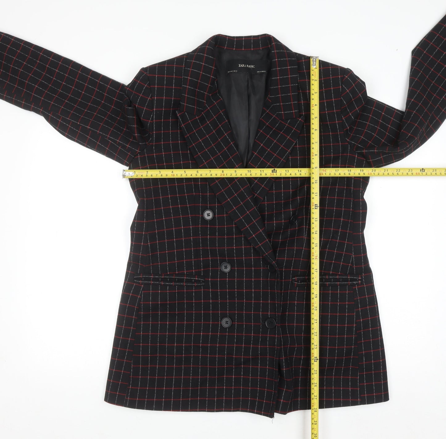 Zara Basic Women’s Black Checked Wool Blend Blazer Jacket Size S