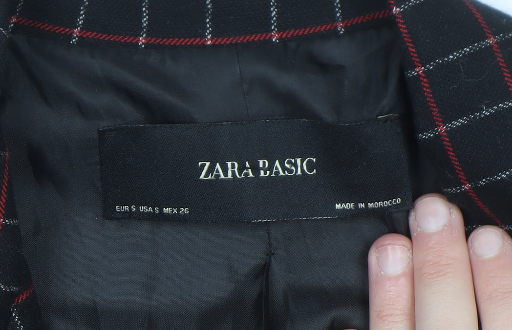 Zara Basic Women’s Black Checked Wool Blend Blazer Jacket Size S