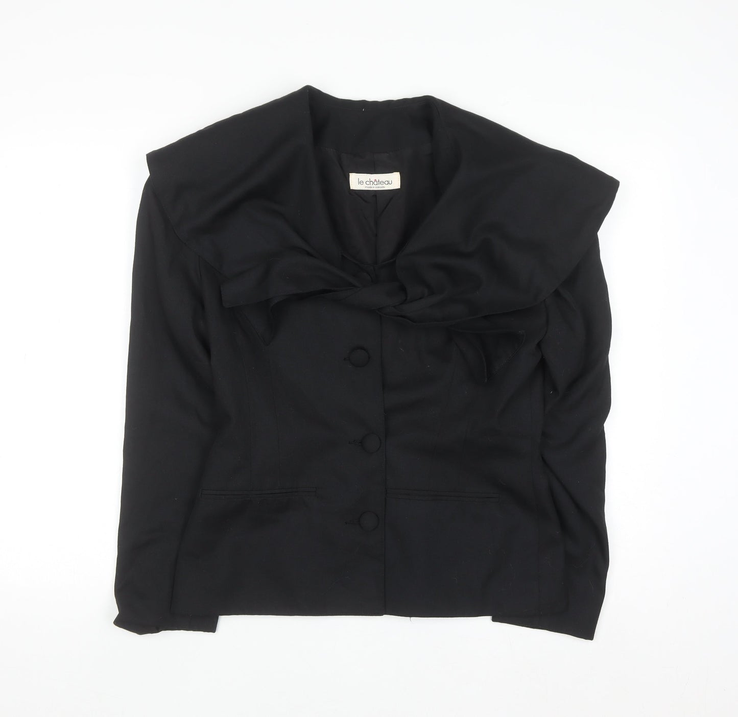 Le Château Women's Black Bow Collar Blazer Size 8 Classic Formal Jacket