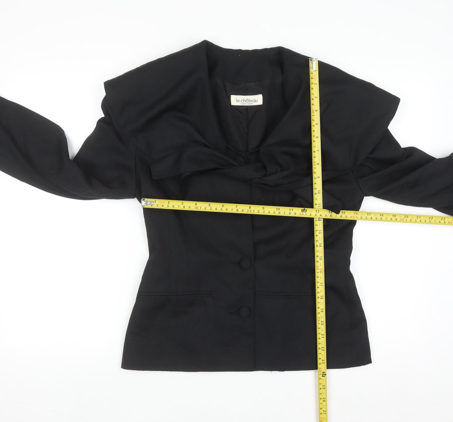Le Château Women's Black Bow Collar Blazer Size 8 Classic Formal Jacket