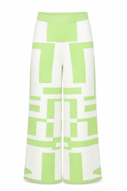 Princess Polly Womens Green Geometric Knit Wide-Leg Trousers L