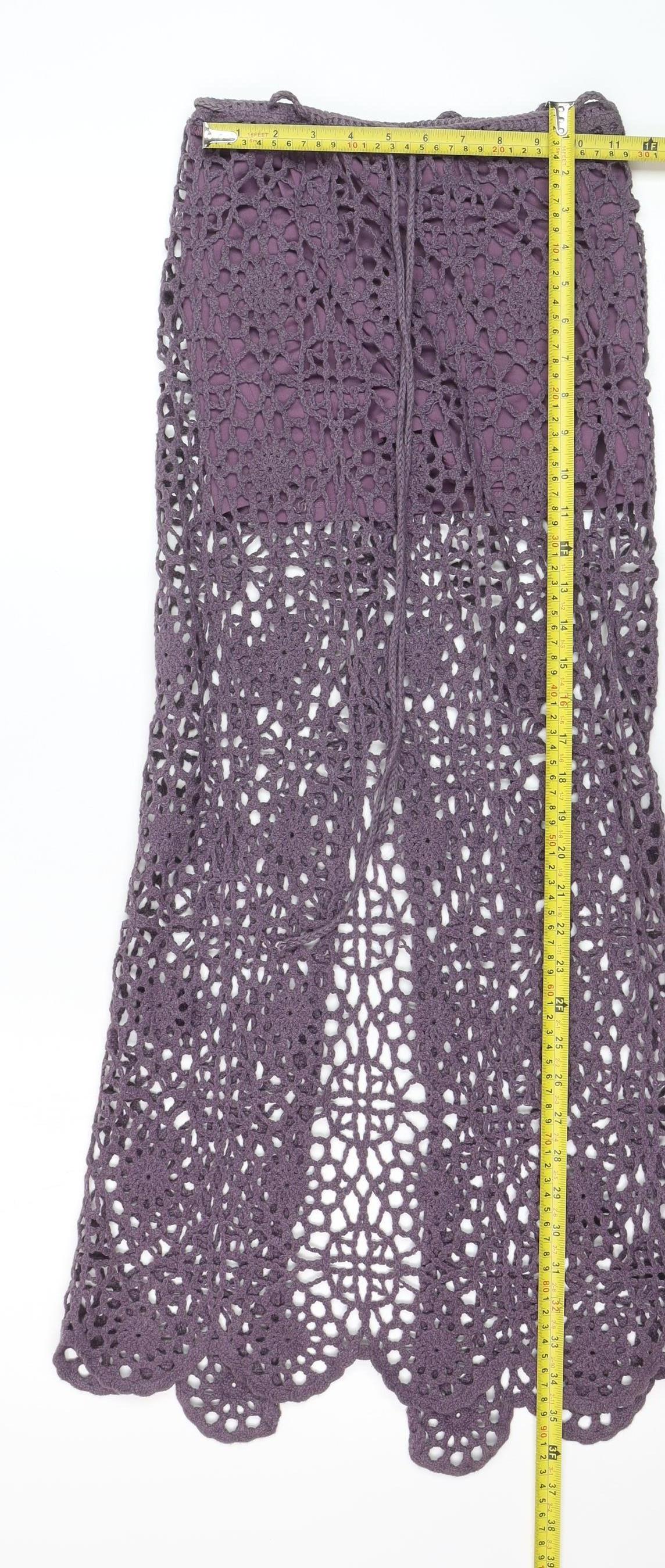 Pull & Bear Women Purple XS Bohemian Crochet Long Skirt