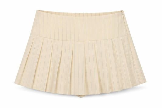 Zara Women Beige Pleated Pinstripe Skort XL Short Twill