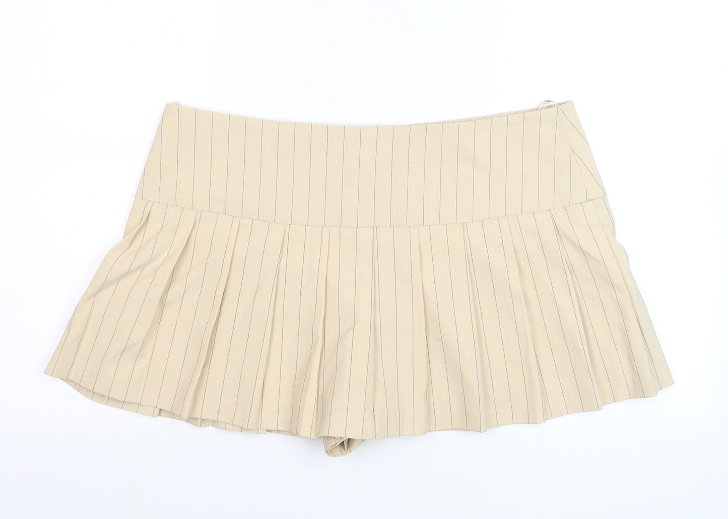 Zara Women Beige Pleated Pinstripe Skort XL Short Twill