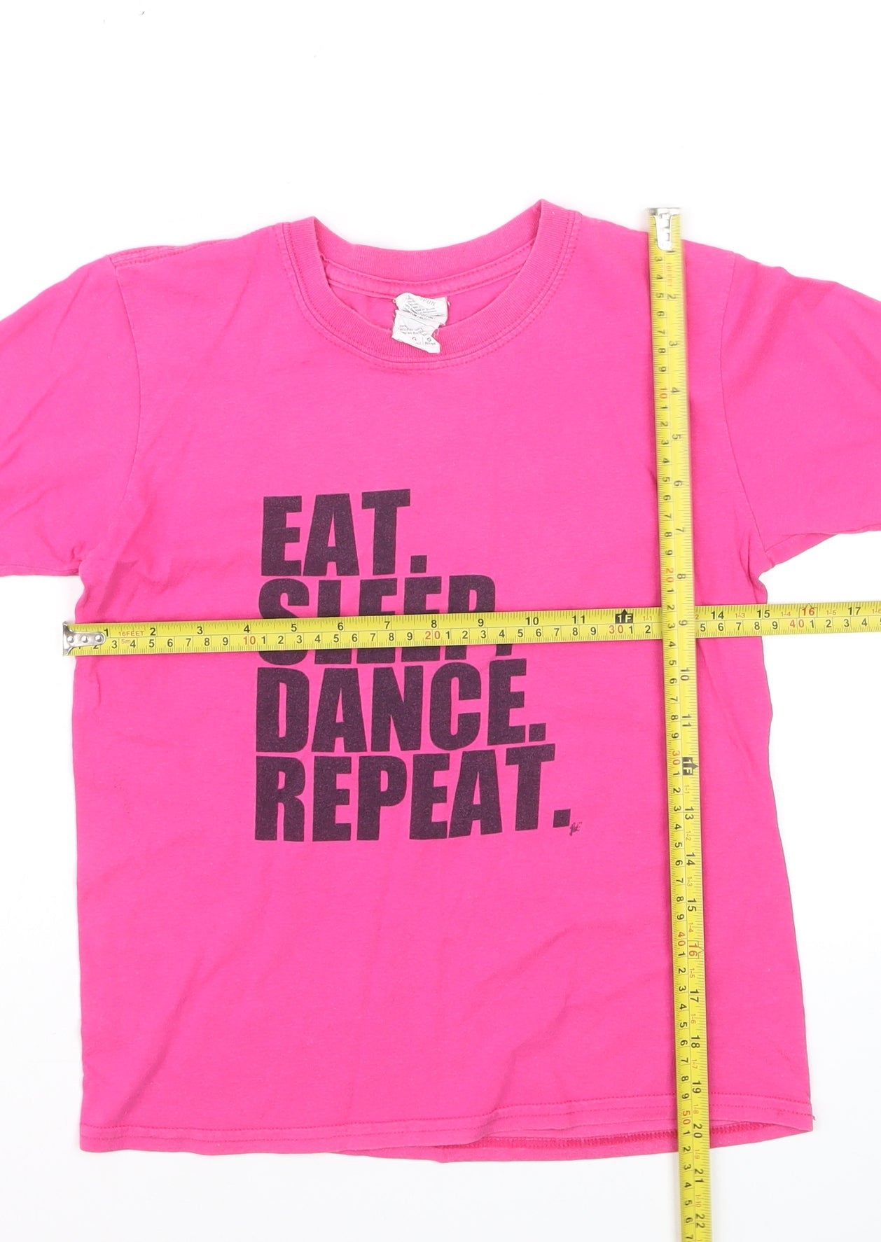 Gildan Girls Pink Graphic Cotton T-Shirt Youth Large Eat Sleep Dance Repeat