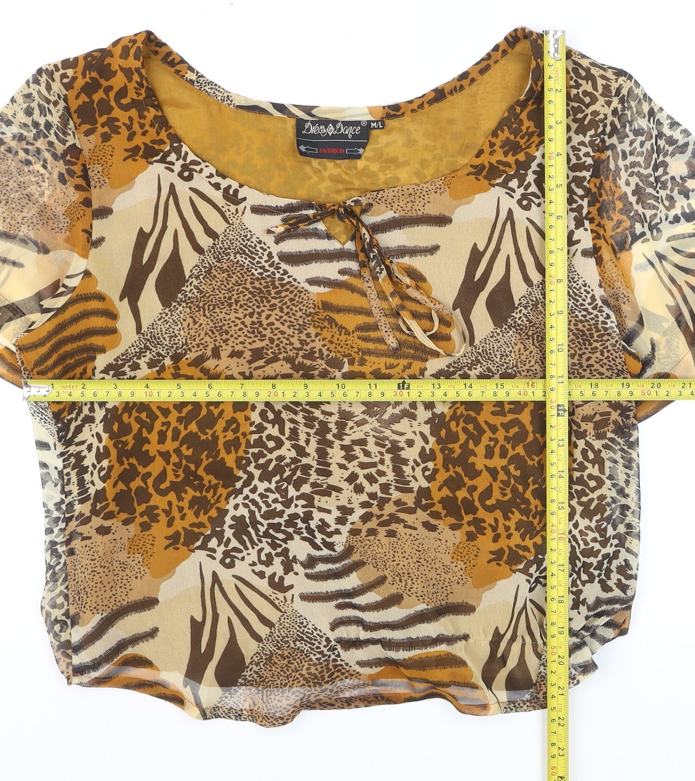 Dress Dance Women's Brown Animal Print Chiffon Cropped Blouse M