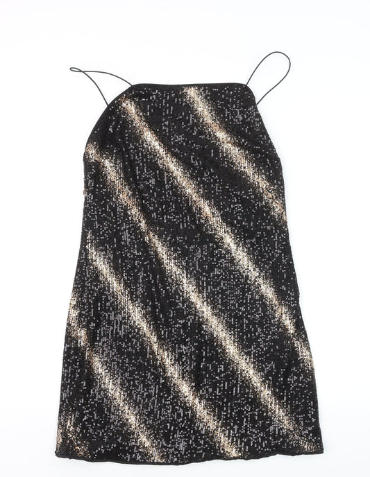 Fuse Womens Black Sequin Slip Dress Size 14 Party Sleeveless Stretch