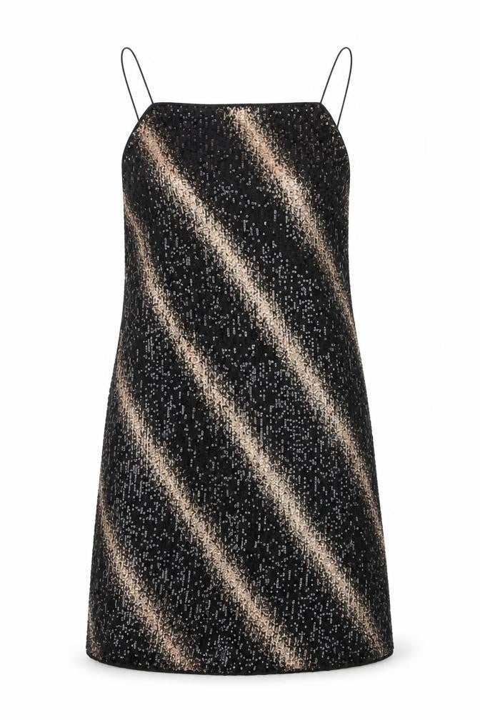 Fuse Womens Black Sequin Slip Dress Size 14 Party Sleeveless Stretch