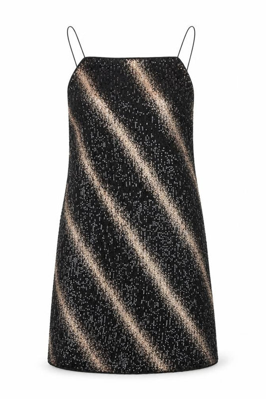 Fuse Womens Black Sequin Slip Dress Size 14 Party Sleeveless Stretch