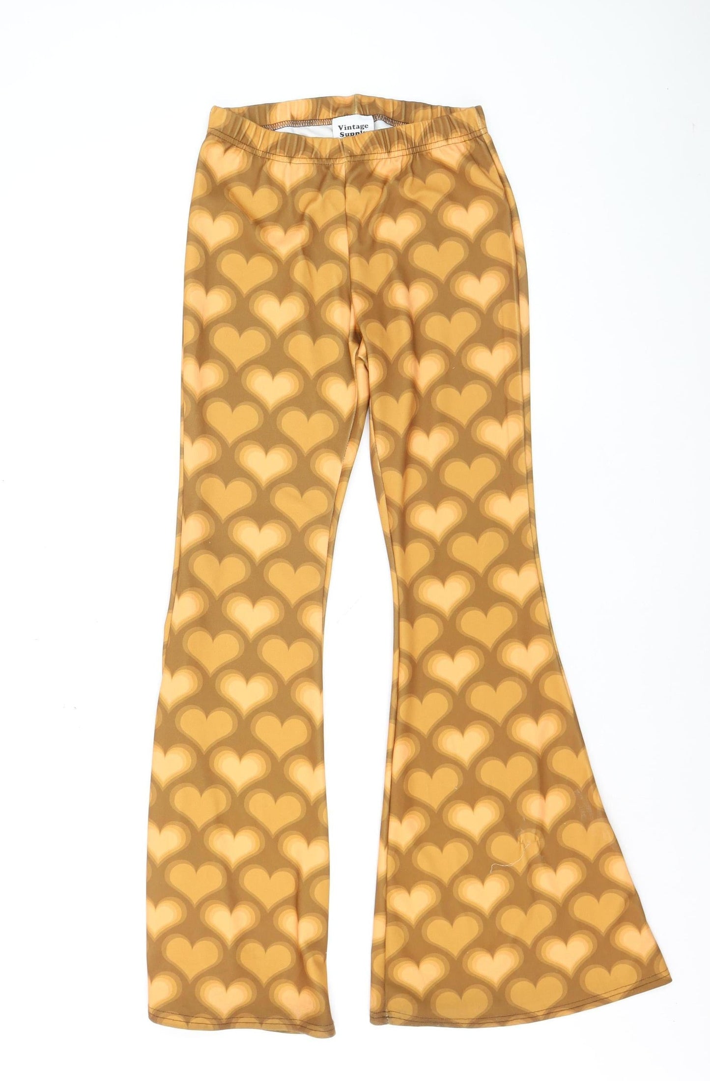Vintage Supply Women Brown Heart Print Flared Trousers Size 10