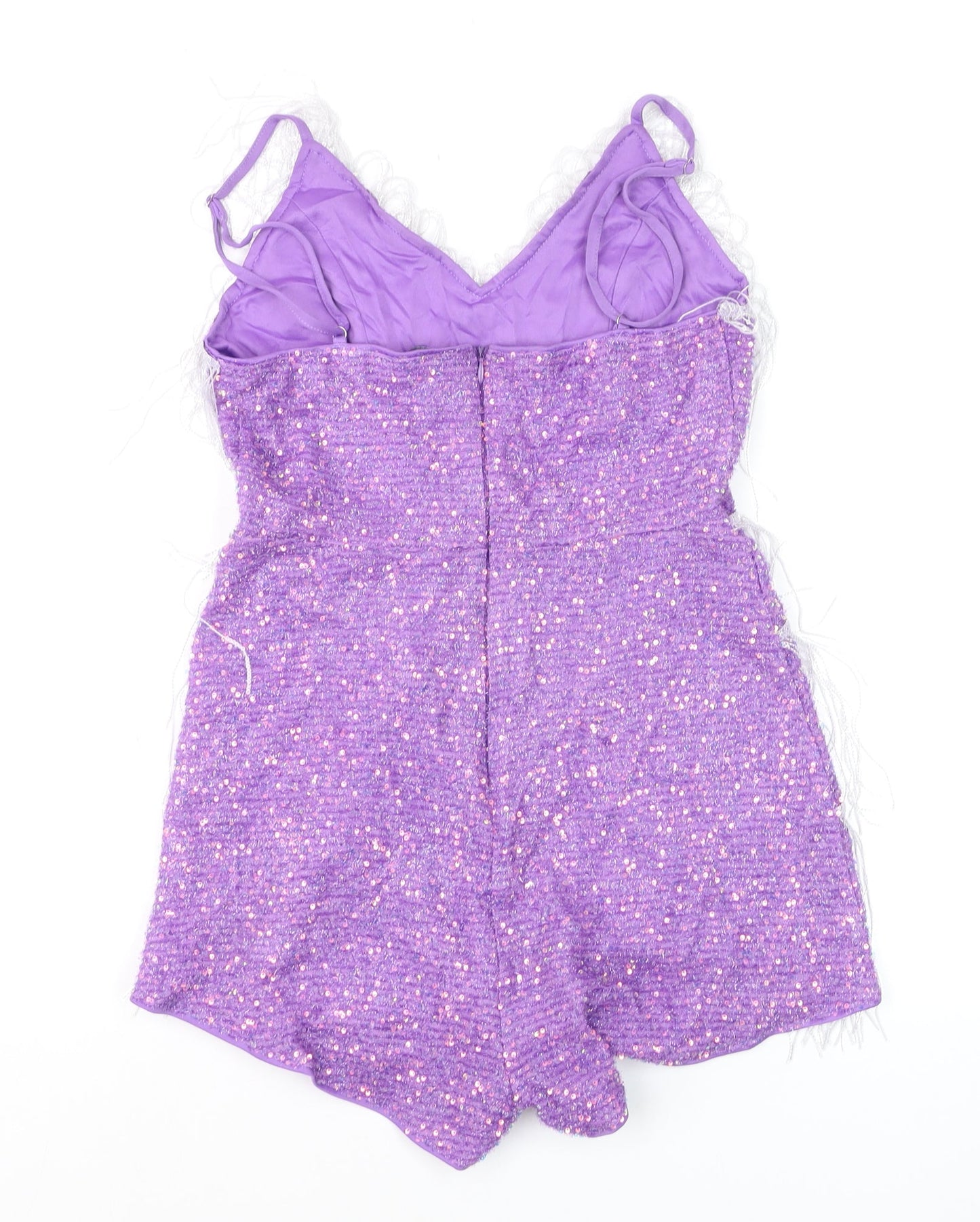 Double Crazy Women's Purple Fringe Sequin Playsuit Size S Party Outfit