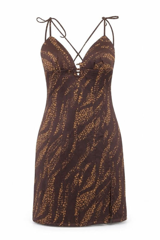 Urban Outfitters Women Brown Animal Print Slip Dress S
