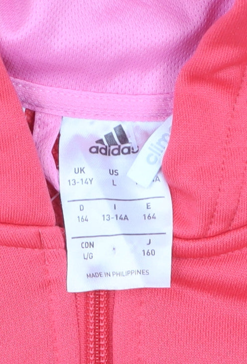 Adidas Girls Pink Hooded Track Jacket 13-14 Years Lightweight Climalite